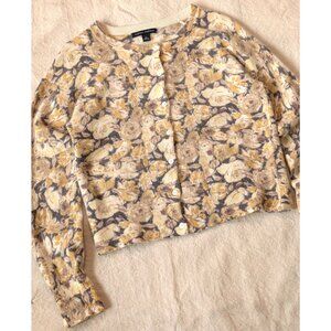 Banana Republic Angora Lambswool Cardigan VTG 2004 Womens Butter Yellow Floral L